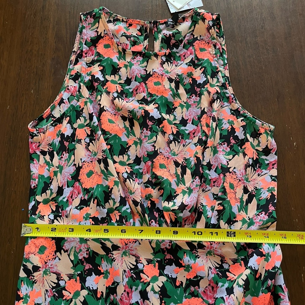 J Crew Merc Ruched Waist Dress Size 6‎ Neon Floral Flounce Sleeveless Fairy Soft - Picture 12 of 13